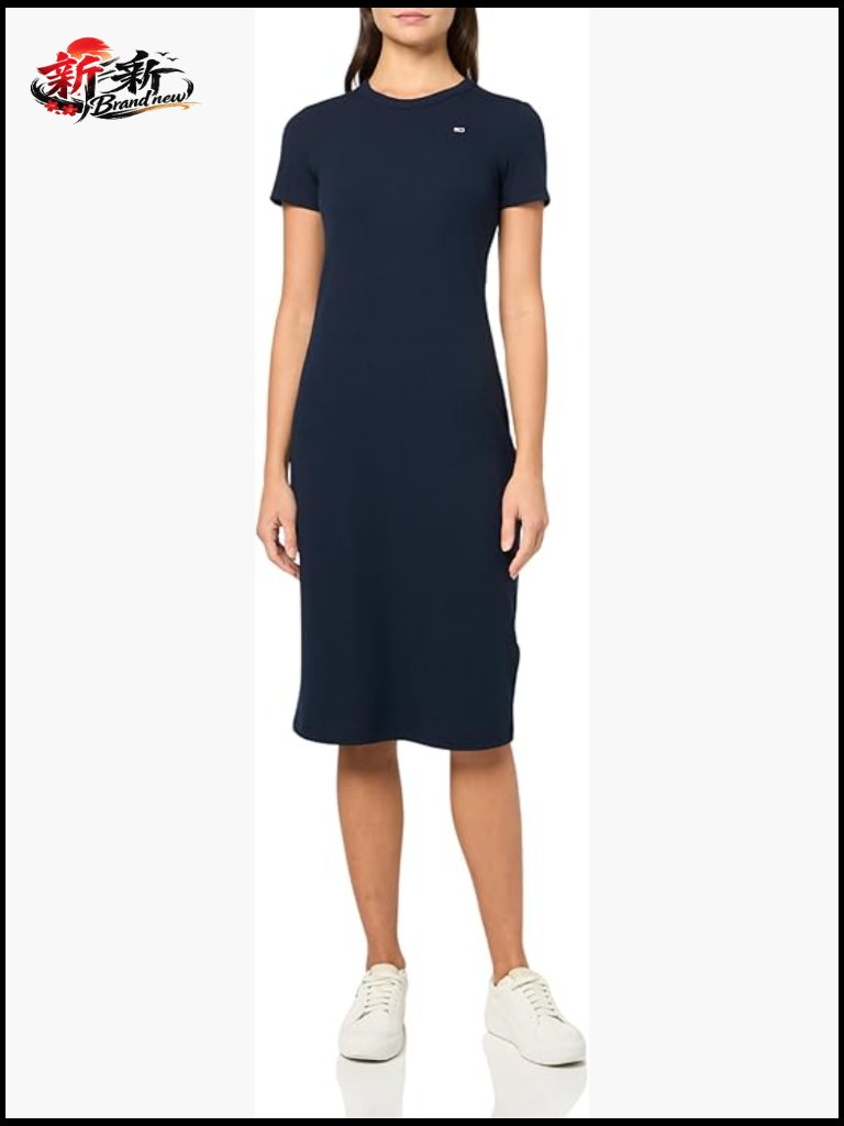 Bodycon Midi Dress With Logo Detail - Rayon Blend, Short Sleeve